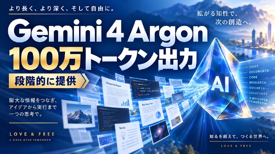 Google「Gemini 4 Argon」発表。100万トークン出力と長時間タスク対応で“仕事を任せるAI”が次の段階へ